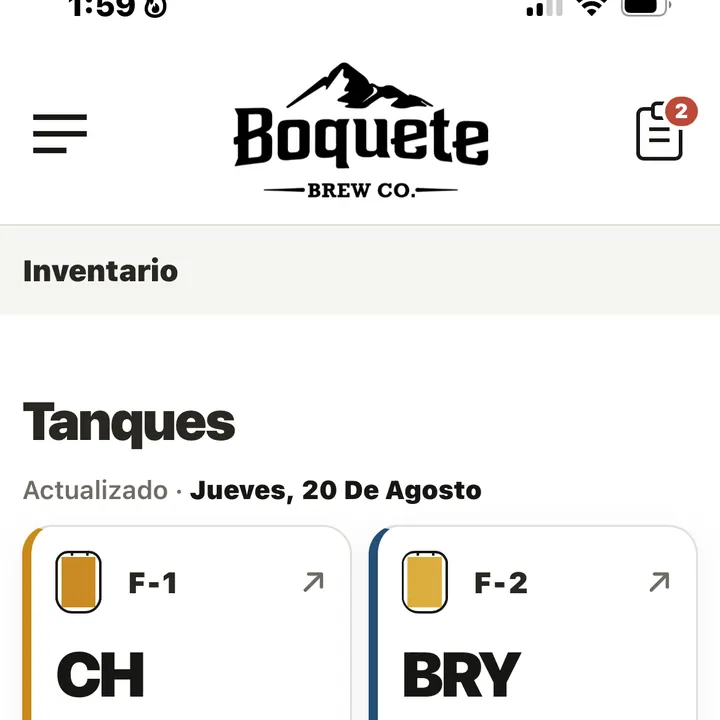 Vista de tanques y producción en BrewOps